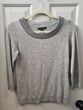 Banana Republic Jeweled Neck Gray Sweater